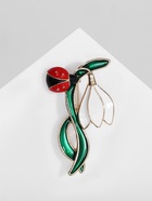 Брошь "Цветок" подснежник с божьей коровкой, цветная в золоте - фото 809300356