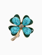Брошь «Клевер» с бирюзой, цветная в золоте - Фото 1
