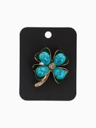 Брошь «Клевер» с бирюзой, цветная в золоте 9613719