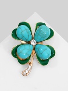 Брошь «Клевер» с бирюзой, цветная в золоте 9613719