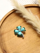 Брошь «Клевер» с бирюзой, цветная в серебре - Фото 2