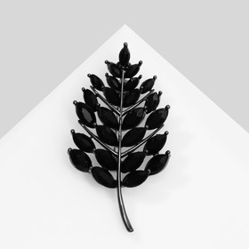 Брошь «Ветка» листьев, цвет чёрный в сером металле