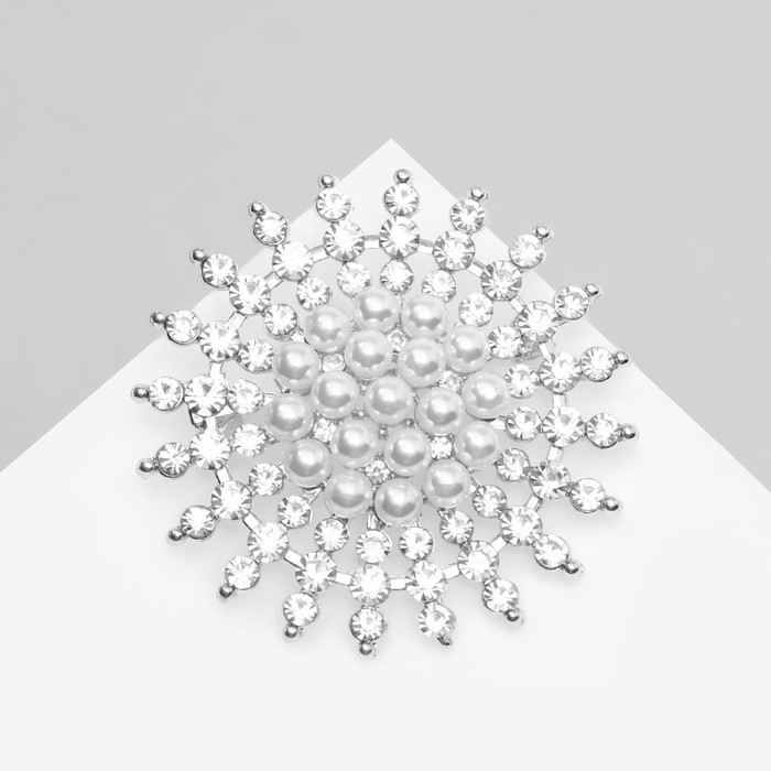 Брошь «Жемчужное сияние», цвет белый в серебре - Фото 1