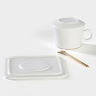 Чайная пара керамическая «Лист», 2 предмета: кружка с ложкой 180 мл, блюдце d=13,5 см, цвет белый - Фото 5