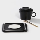 Чайная пара керамическая «Лист», 2 предмета: кружка с ложкой 180 мл, блюдце d=13,5 см, цвет чёрный - Фото 5