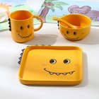 Набор детской посуды из керамики «Дино», 4 предмета: блюдо 19,5×20,5 см, миска 350 мл, кружка 350 мл, ложка, цвет жёлтый - фото 10872197
