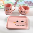 Набор детской посуды из керамики «Дино», 4 предмета: блюдо 19,5×20,5 см, миска 350 мл, кружка 350 мл, ложка, цвет розовый - фото 301952069