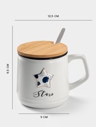 Кружка с крышкой и ложкой «Звезда», 350 мл, керамика, белая - Фото 2