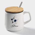 Кружка с крышкой и ложкой «Звезда», 350 мл, керамика, белая - Фото 3
