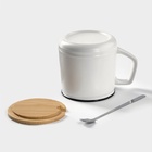 Кружка с крышкой и ложкой «Звезда», 350 мл, керамика, белая - Фото 4