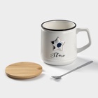 Кружка с крышкой и ложкой «Звезда», 350 мл, керамика, белая - Фото 5