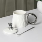 Кружка с ложкой «Стильный мишка», 320 мл, керамика, белая - Фото 3
