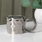 Кружка керамическая с ложкой «Стильный мишка», 320 мл, цвет серебряный - фото 4603401