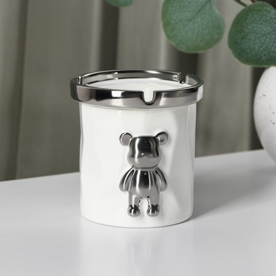 Пепельница керамическая «Стильный мишка», 9.7×10.3 см, цвет белый