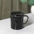Кружка керамическая с ложкой «Стильный мишка», 320 мл, цвет чёрный - Фото 2