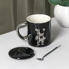 Кружка с ложкой «Стильный мишка», 320 мл, керамика, чёрная - Фото 3