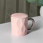 Кружка керамическая с ложкой «Стильный мишка», 320 мл, цвет розовый - Фото 2