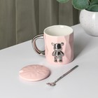 Кружка керамическая с ложкой «Стильный мишка», 320 мл, цвет розовый - Фото 3