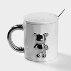 Кружка с ложкой «Стильный мишка», 320 мл, керамика, белая - Фото 1