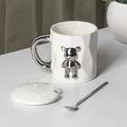 Кружка керамическая с ложкой «Стильный мишка», 320 мл, цвет белый - Фото 3