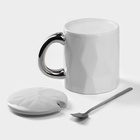 Кружка с ложкой «Стильный мишка», 320 мл, керамика, белая - Фото 3