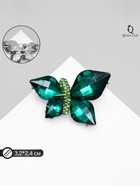 Брошь «Бабочка» крупная, зелёная в серебре - фото 23557536