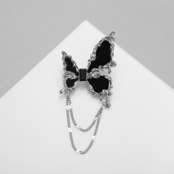 Брошь «Бабочка» тренд, чёрная в серебре - Фото 1