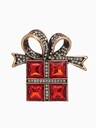 Брошь «Подарок» с бантиком, цвет красно-белый в чернёном золоте - Фото 1