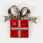 Брошь «Подарок» с бантиком, цвет красно-белый в чернёном золоте - Фото 2