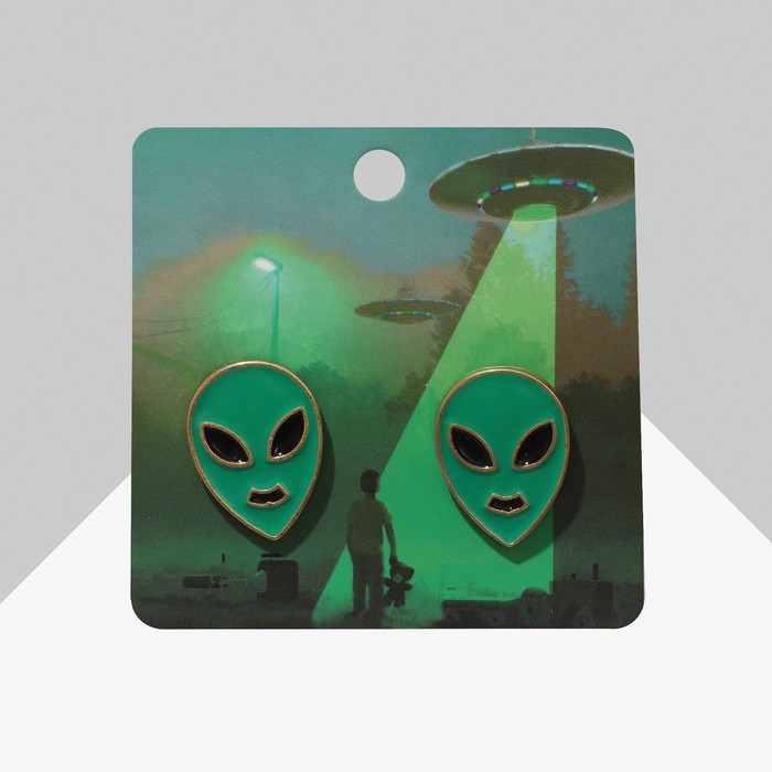 Серьги «Инопланетяне», цвет чёрно-зелёный в золоте - Фото 1