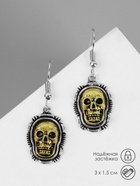 Серьги металл «Черепа», цвет золотистый в чернёном серебре - Фото 1
