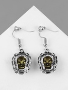 Серьги металл «Черепа», цвет золотистый в чернёном серебре - Фото 3