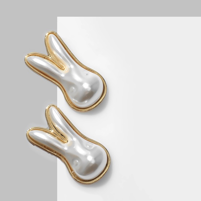 Серьги с жемчугом «Заяц» ушастый, цвет белый в золоте