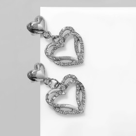 Серьги со стразами «Сердца» связанные, цвет белый в серебре
