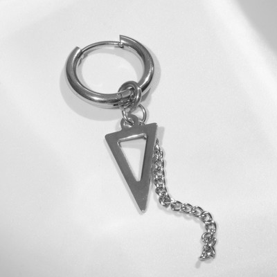 Пирсинг в ухо «Кольцо» треугольник с цепью, d=15 мм, цвет серебро