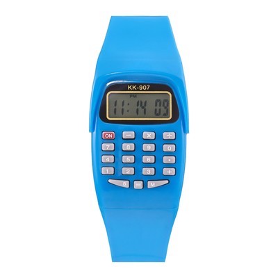 Часы наручные электронные детские, с калькулятором, ремешок силикон, l-21 см, синие