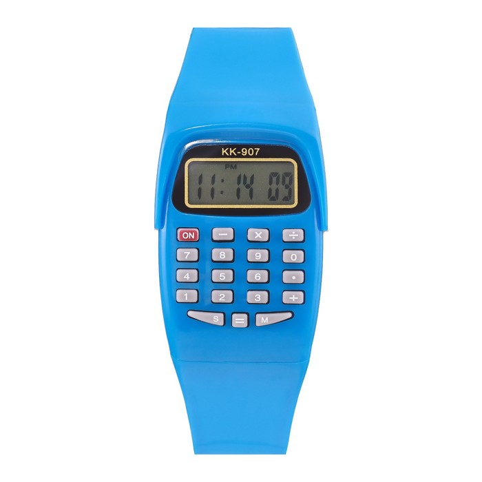 Часы наручные электронные детские, с калькулятором, ремешок силикон, l-21 см, синие - Фото 1