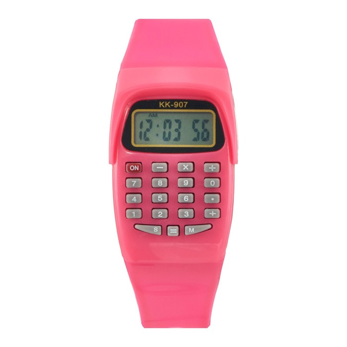 Часы наручные электронные детские, с калькулятором, ремешок силикон, l-21 см, розовые - Фото 1