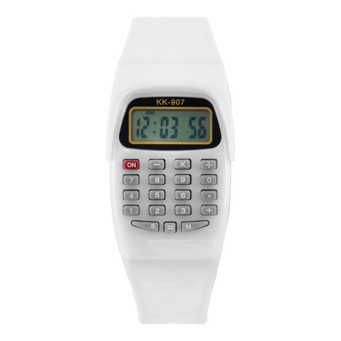 Часы наручные электронные детские, с калькулятором, ремешок силикон, l-21 см, белые - Фото 1