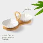 Салатники BellaTenero, 3 предмета: 2 салатника 300 мл, керамика, подставка-держатель из дерева, белые - Фото 2