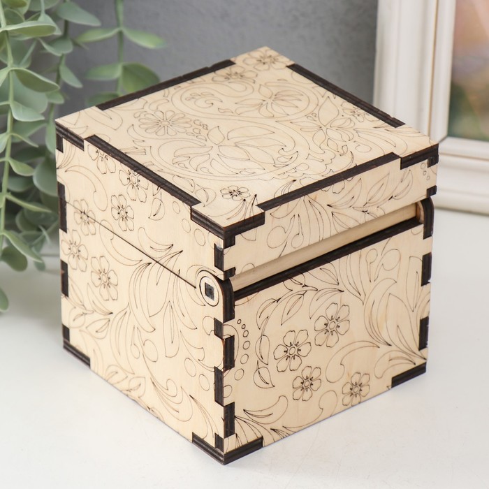 Шкатулка-куб для росписи "Вензель" 10,7х10,7х10,7 см, фанера 6мм