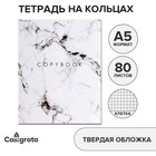 Тетрадь на кольцах A5 80 листов в клетку Calligrata «Мрамор Белый», обложка 7БЦ, без вырубки под кольца, блок офсет 9703380 - фото 10742318