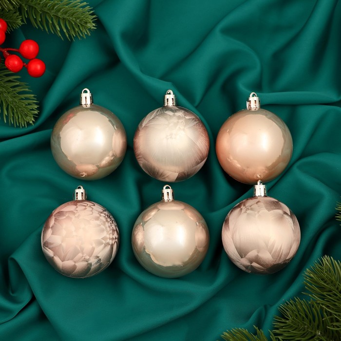 Ёлочные игрушки «Чары волшебства», шары новогодние, d=5.5 см, набор 6 шт., пудровый - Фото 1