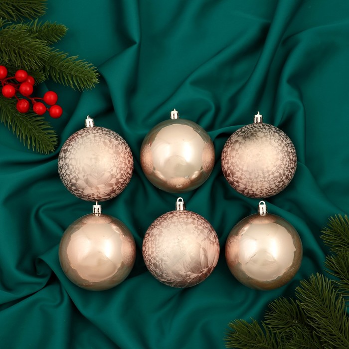Ёлочные игрушки «Чары волшебства», шары новогодние, d=7.5 см, набор 6 шт., пудровый - Фото 1