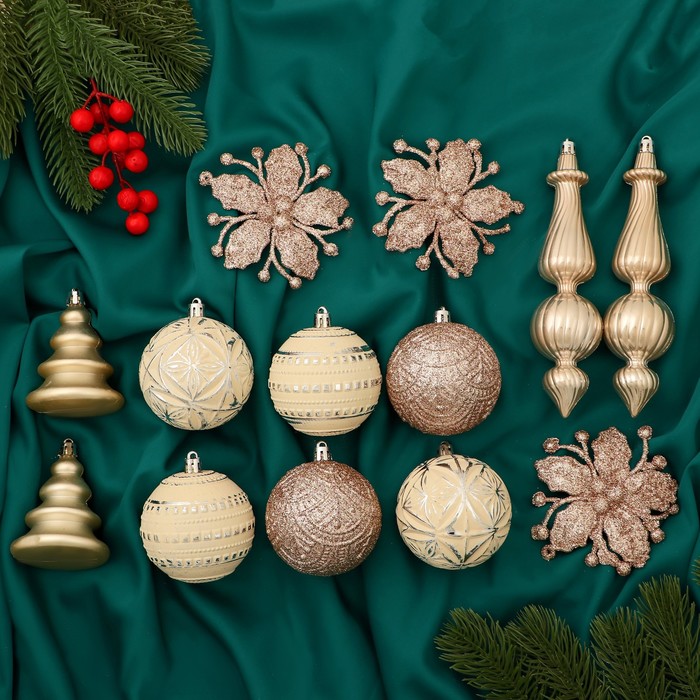 Ёлочные игрушки «Изыски праздника», новогодние, набор 13 шт., белый/золотистый - Фото 1