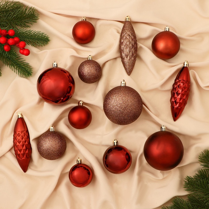 Ёлочные игрушки «Пласкетта», набор 31 шт., красный/коричневый - Фото 1