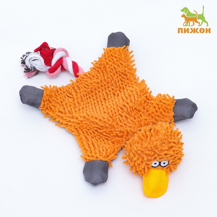 Игрушка текстильная "Косматая утка" , 32 х 19 см, оранжевая - Фото 1