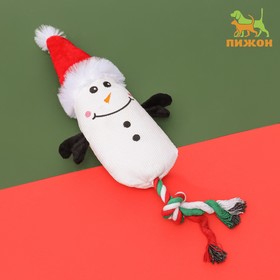 Игрушка мягкая для собак "Снеговик с канатом" с пищалкой, 39 х 13 см