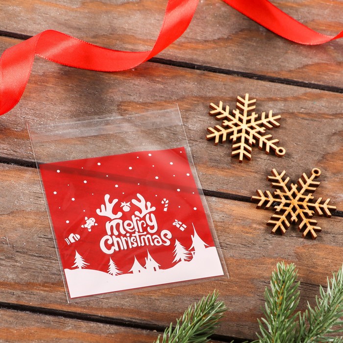 Пакет подарочный новогодний БОПП с липкой лентой, «С Рождеством», 10×10+3 см - Фото 1