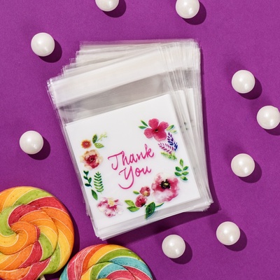 Пакет БОПП с липкой лентой, «Спасибо», 7×7+3 см